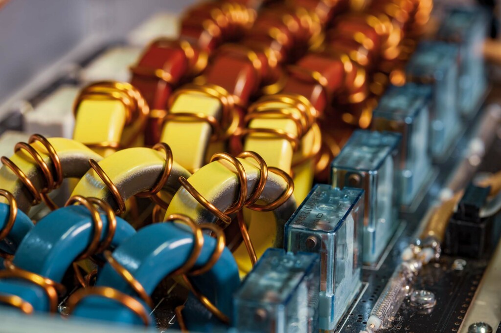 Top view close-up of color iron powder coils